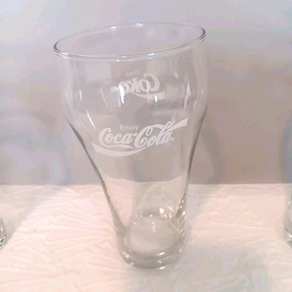 Set Of 4 Vtg Clear Coca-Cola "Enjoy Coke" Soda Fountain Glasses Tumblers 16oz - Picture 3 of 14